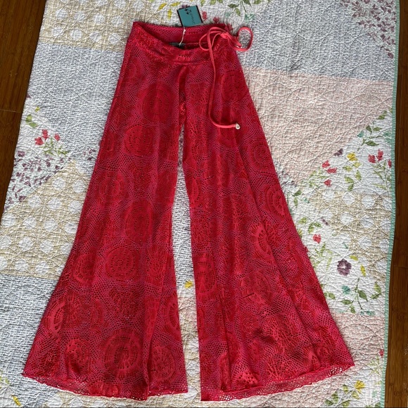 Letarte Other - Fuchsia & Red Letarte Bell Bottom Beach pants Open Weave. Swirly Ocean Pattern